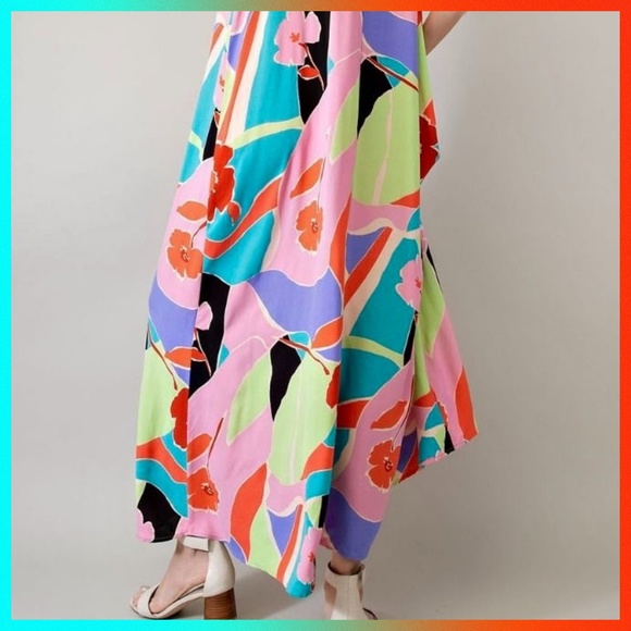 📌 EASEL Tropical Pucci-Like Floral Print Flowy Maxi Cami Dress Adjustable Straps - Picture 16 of 16